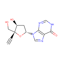 C#C[C@]1(CO)O[C@@H](n2cnc3c(=O)[nH]cnc32)C[C@@H]1O ZINC000005828053