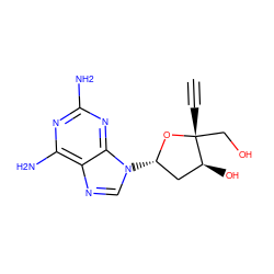 C#C[C@]1(CO)O[C@@H](n2cnc3c(N)nc(N)nc32)C[C@@H]1O ZINC000003926833
