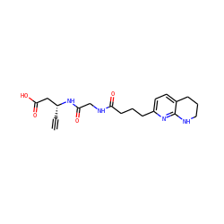 C#C[C@H](CC(=O)O)NC(=O)CNC(=O)CCCc1ccc2c(n1)NCCC2 ZINC000013436040