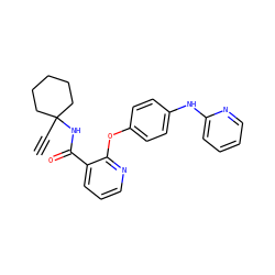 C#CC1(NC(=O)c2cccnc2Oc2ccc(Nc3ccccn3)cc2)CCCCC1 ZINC000148354574