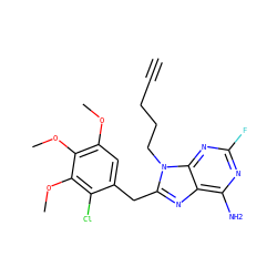 C#CCCCn1c(Cc2cc(OC)c(OC)c(OC)c2Cl)nc2c(N)nc(F)nc21 ZINC000001552694