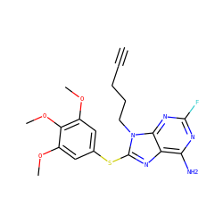 C#CCCCn1c(Sc2cc(OC)c(OC)c(OC)c2)nc2c(N)nc(F)nc21 ZINC000013642792