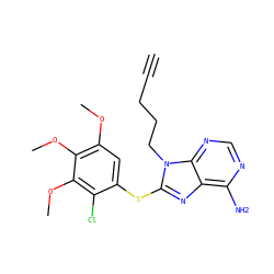 C#CCCCn1c(Sc2cc(OC)c(OC)c(OC)c2Cl)nc2c(N)ncnc21 ZINC000013642780