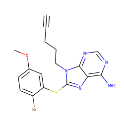 C#CCCCn1c(Sc2cc(OC)ccc2Br)nc2c(N)ncnc21 ZINC000013642765