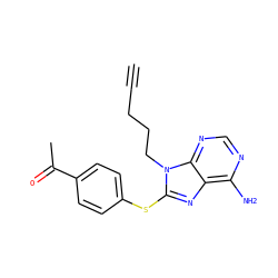 C#CCCCn1c(Sc2ccc(C(C)=O)cc2)nc2c(N)ncnc21 ZINC000013642747