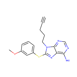 C#CCCCn1c(Sc2cccc(OC)c2)nc2c(N)ncnc21 ZINC000013642741