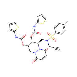 C#CCN(C[C@@H]1[C@@H](OC(=O)Nc2cccs2)[C@@H](OC(=O)Nc2cccs2)Cn2c(=O)ccc(=O)n21)S(=O)(=O)c1ccc(C)cc1 ZINC000072135811