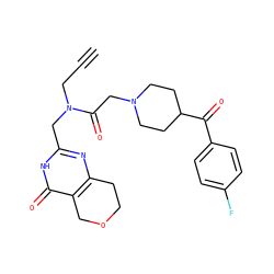 C#CCN(Cc1nc2c(c(=O)[nH]1)COCC2)C(=O)CN1CCC(C(=O)c2ccc(F)cc2)CC1 ZINC000205685422