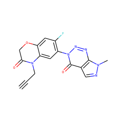 C#CCN1C(=O)COc2cc(F)c(-n3nnc4c(cnn4C)c3=O)cc21 ZINC000098082561