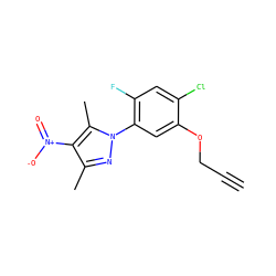 C#CCOc1cc(-n2nc(C)c([N+](=O)[O-])c2C)c(F)cc1Cl ZINC000006068833