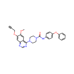 C#CCOc1cc2ncnc(N3CCN(C(=O)Nc4ccc(Oc5ccccc5)cc4)CC3)c2cc1OC ZINC000013528738