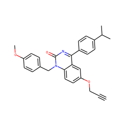 C#CCOc1ccc2c(c1)c(-c1ccc(C(C)C)cc1)nc(=O)n2Cc1ccc(OC)cc1 ZINC000045367086