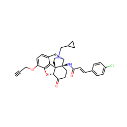 C#CCOc1ccc2c3c1O[C@H]1C(=O)CC[C@@]4(NC(=O)/C=C/c5ccc(Cl)cc5)[C@@H](C2)N(CC2CC2)CC[C@]314 ZINC000027102629