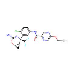 C#CCOc1cnc(C(=O)Nc2ccc(Cl)c([C@@]3(C(F)F)N=C(N)O[C@@H]4C[C@@H]43)c2)cn1 ZINC000226078832