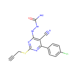 C#CCSc1nc(NNC(N)=O)c(C#N)c(-c2ccc(Cl)cc2)n1 ZINC000215990156