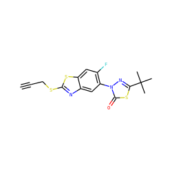 C#CCSc1nc2cc(-n3nc(C(C)(C)C)sc3=O)c(F)cc2s1 ZINC000082150561