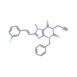 C#CCn1c(=O)c2c(nc(/C=C/c3cccc(Cl)c3)n2C)n(Cc2ccccc2)c1=O ZINC000013776413