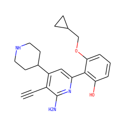 C#Cc1c(C2CCNCC2)cc(-c2c(O)cccc2OCC2CC2)nc1N ZINC000096258288