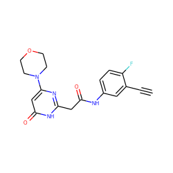 C#Cc1cc(NC(=O)Cc2nc(N3CCOCC3)cc(=O)[nH]2)ccc1F ZINC000115072196