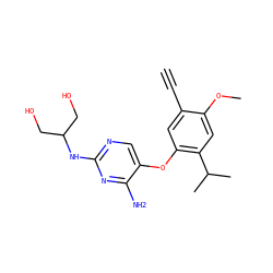 C#Cc1cc(Oc2cnc(NC(CO)CO)nc2N)c(C(C)C)cc1OC ZINC000148174792