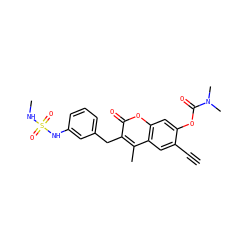 C#Cc1cc2c(C)c(Cc3cccc(NS(=O)(=O)NC)c3)c(=O)oc2cc1OC(=O)N(C)C ZINC000103251013