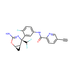 C#Cc1ccc(C(=O)Nc2ccc(F)c([C@@]3(C(F)F)N=C(N)O[C@@H]4C[C@@H]43)c2)nc1 ZINC000226073475