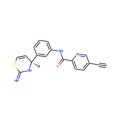 C#Cc1ccc(C(=O)Nc2cccc([C@]3(C)C=CSC(=N)N3)c2)nc1 ZINC001772581443