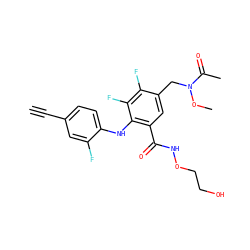 C#Cc1ccc(Nc2c(C(=O)NOCCO)cc(CN(OC)C(C)=O)c(F)c2F)c(F)c1 ZINC000035971798