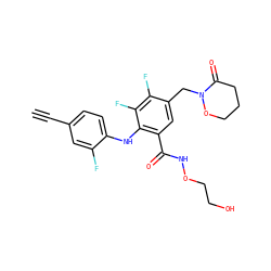 C#Cc1ccc(Nc2c(C(=O)NOCCO)cc(CN3OCCCC3=O)c(F)c2F)c(F)c1 ZINC000034637317