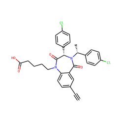 C#Cc1ccc2c(c1)C(=O)N([C@H](C)c1ccc(Cl)cc1)[C@@H](c1ccc(Cl)cc1)C(=O)N2CCCCC(=O)O ZINC000036184578