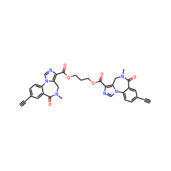 C#Cc1ccc2c(c1)C(=O)N(C)Cc1c(C(=O)OCCCOC(=O)c3ncn4c3CN(C)C(=O)c3cc(C#C)ccc3-4)ncn1-2 ZINC000017654237
