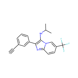 C#Cc1cccc(-c2nc3ccc(C(F)(F)F)cn3c2NC(C)C)c1 ZINC000220343846