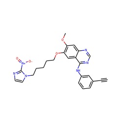 C#Cc1cccc(Nc2ncnc3cc(OC)c(OCCCCCn4ccnc4[N+](=O)[O-])cc23)c1 ZINC000299823714
