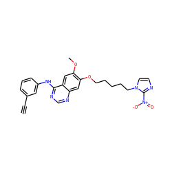 C#Cc1cccc(Nc2ncnc3cc(OCCCCCn4ccnc4[N+](=O)[O-])c(OC)cc23)c1 ZINC000299821103