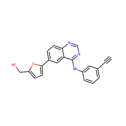 C#Cc1cccc(Nc2ncnc3ccc(-c4ccc(CO)o4)cc23)c1 ZINC001772624011