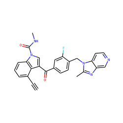 C#Cc1cccc2c1c(C(=O)c1ccc(Cn3c(C)nc4cnccc43)c(F)c1)cn2C(=O)NC ZINC000013776716
