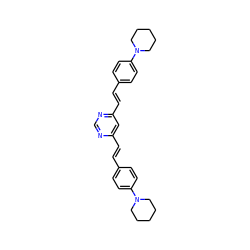 C(=C/c1cc(/C=C/c2ccc(N3CCCCC3)cc2)ncn1)\c1ccc(N2CCCCC2)cc1 ZINC000095574544