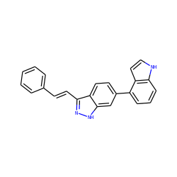 C(=C/c1n[nH]c2cc(-c3cccc4[nH]ccc34)ccc12)\c1ccccc1 ZINC000167132461