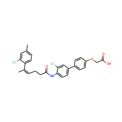 C/C(=C/CCC(=O)Nc1ccc(-c2ccc(OCC(=O)O)cc2)cc1Cl)c1ccc(C)cc1Cl ZINC000040913356