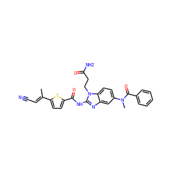 C/C(=C\C#N)c1ccc(C(=O)Nc2nc3cc(N(C)C(=O)c4ccccc4)ccc3n2CCC(N)=O)s1 ZINC000042887980