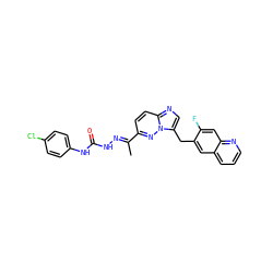 C/C(=N\NC(=O)Nc1ccc(Cl)cc1)c1ccc2ncc(Cc3cc4cccnc4cc3F)n2n1 ZINC000096169115
