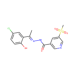 C/C(=N\NC(=O)c1cncc(S(C)(=O)=O)c1)c1cc(Cl)ccc1O ZINC000145520219