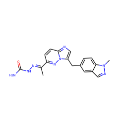 C/C(=N\NC(N)=O)c1ccc2ncc(Cc3ccc4c(cnn4C)c3)n2n1 ZINC000096169182
