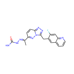 C/C(=N\NC(N)=O)c1ccc2nnc(Cc3cc4cccnc4cc3F)n2n1 ZINC000096169157