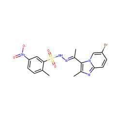 C/C(=N\NS(=O)(=O)c1cc([N+](=O)[O-])ccc1C)c1c(C)nc2ccc(Br)cn12 ZINC000028652797