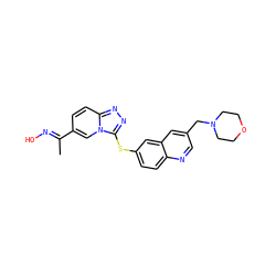 C/C(=N\O)c1ccc2nnc(Sc3ccc4ncc(CN5CCOCC5)cc4c3)n2c1 ZINC000218803806