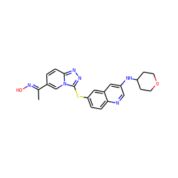 C/C(=N\O)c1ccc2nnc(Sc3ccc4ncc(NC5CCOCC5)cc4c3)n2c1 ZINC000218860720