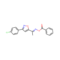 C/C(=N\OC(=O)c1ccccc1)c1cc(-c2ccc(Cl)cc2)no1 ZINC000012350737