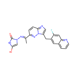C/C(=N\n1cc(O)[nH]c1=O)c1ccc2ncc(Cc3cc4cccnc4cc3F)n2n1 ZINC000169694201