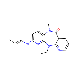 C/C=C/Nc1ccc2c(n1)N(CC)c1ncccc1C(=O)N2C ZINC000100363301